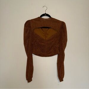Wishful Thinking | Brown Semi Cropped Long Sleeve Blouse with Cutout Detail
